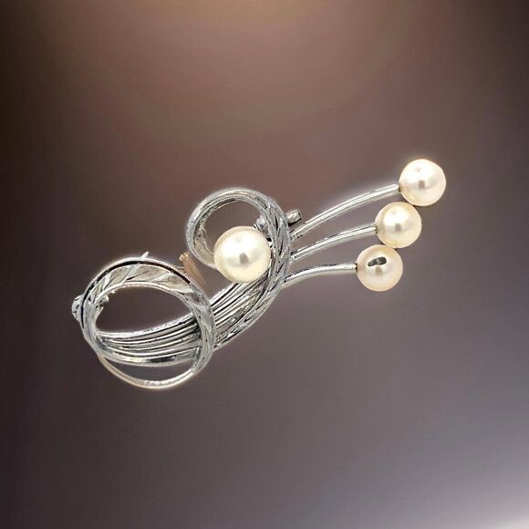 Mikimoto Estate Akoya Pearl Brooch Pin Sterling Silver 6.37 mm M427 - Picture 1 of 10